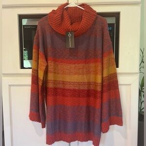 New Curations Womens Sweater Size XL Multicolor Turtle Neck Striped Bell Sleeves